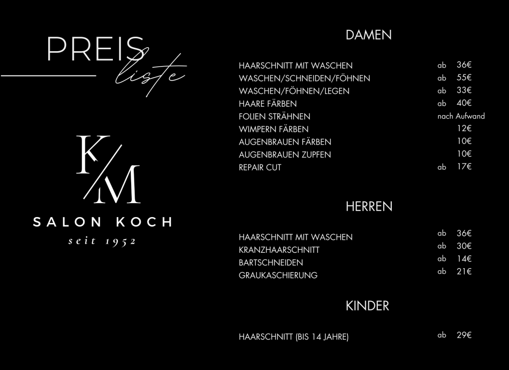 Preisliste Salon Koch Markgröningen